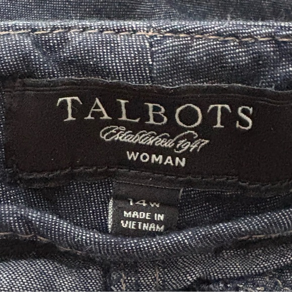 Talbots Woman Linen Blend Midi Skirt M Size 14 W Blue Chambray Pockets - Picture 2 of 7